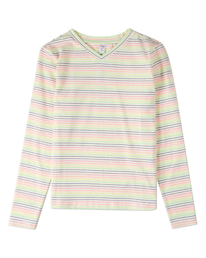 Pre Order! Girls Bright-Striped V-Neck Long Sleeve T-Shirt