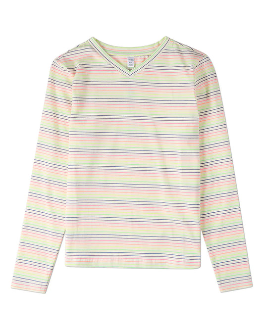 Pre Order! Girls Bright-Striped V-Neck Long Sleeve T-Shirt