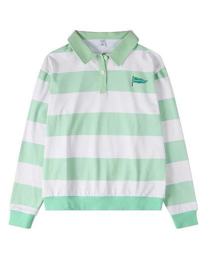 Pre Order! Memoi Summer Flag Striped Long Sleeve Polo Shirt
