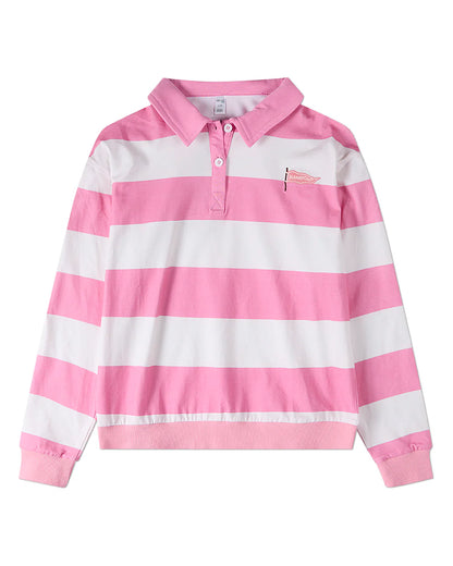 Pre Order! Memoi Summer Flag Striped Long Sleeve Polo Shirt