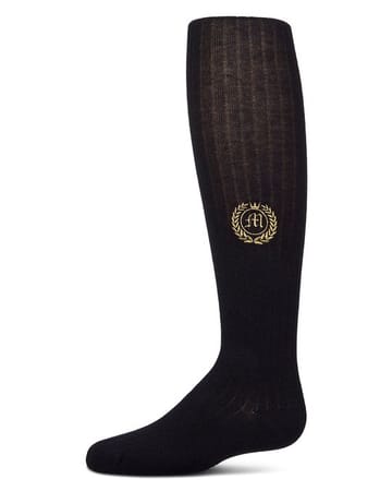 Memoi Girls Ribbed Cotton Rich Embroidered Crest Sweater Tights