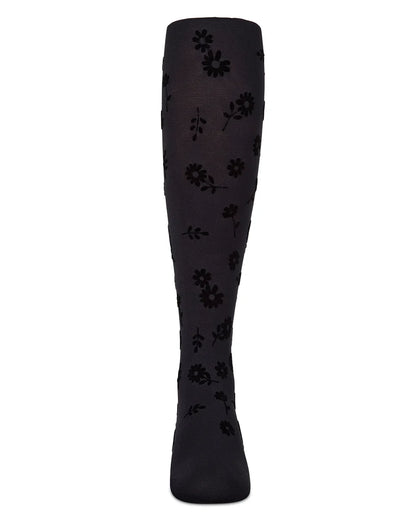 Girls Opaque "Flower Garden" Flocked Tights