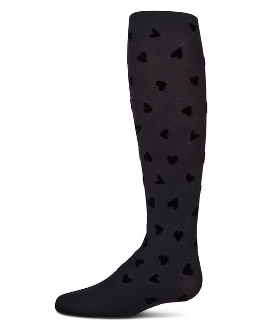 Memoi Girls "Heart To Heart" Flocked Opaque Fashion Tights