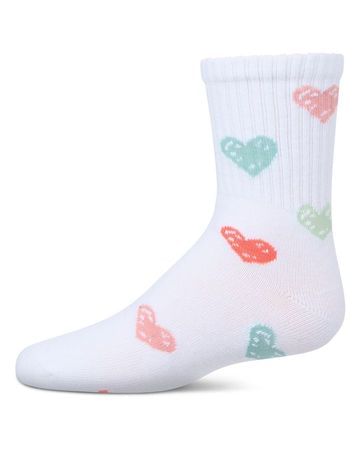 MeMoi Girls Cozy Ribbed Cotton Blend "Graffiti Heart" Crew Sock