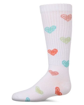 MeMoi Girls Ribbed Cotton Blend "Multi Graffiti Hearts" Knee Sock
