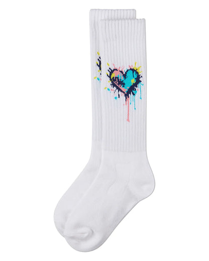 Memoi Splatter Colorful Heart Knee High - MKF-7231