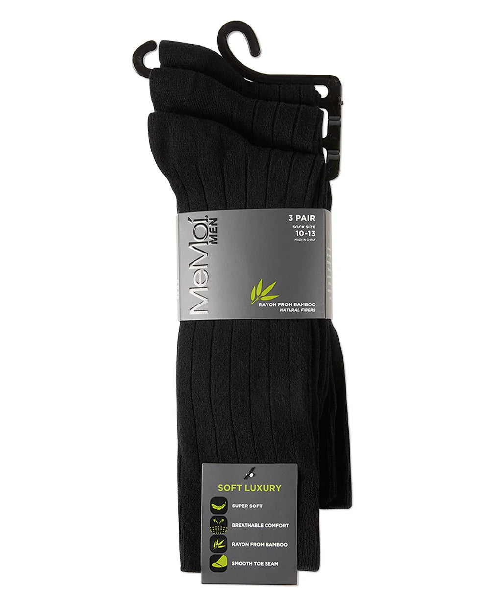 Memoi Mens 3 Pair Pack Bamboo Blend Ribbed Crew Socks