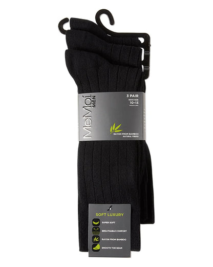 Memoi Mens 3 Pair Pack Bamboo Blend Ribbed Crew Socks