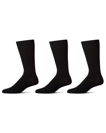 Memoi Mens 3 Pair Pack Bamboo Blend Ribbed Crew Socks