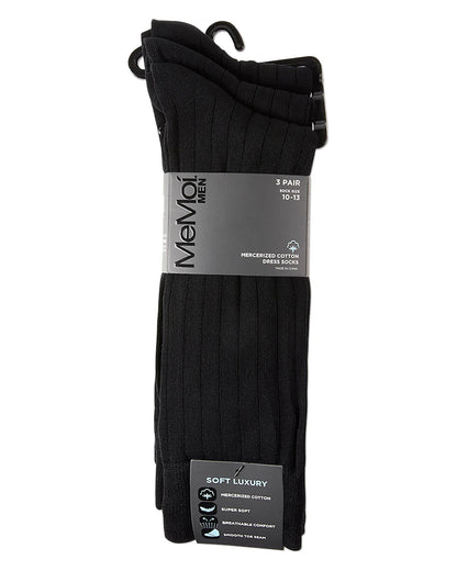 MeMoi Men's 3 Pair Pack Wide Ribbed Mercerized Cotton Crew Socks mm-472