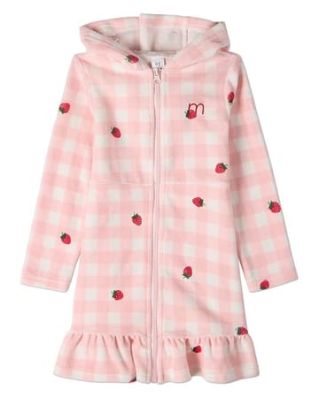 Pre Order! Strawberry Gingham Kids Full Zip Terry Robe