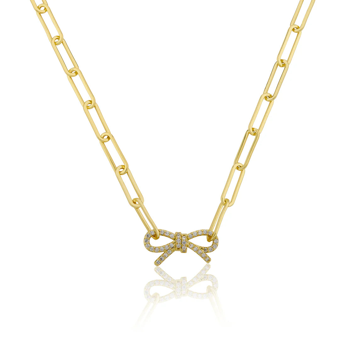 Links Chain Necklace With Cz Open Bow Center