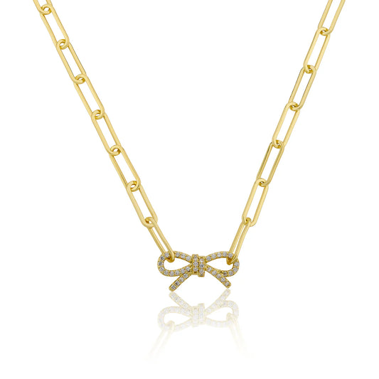 Links Chain Necklace With Cz Open Bow Center