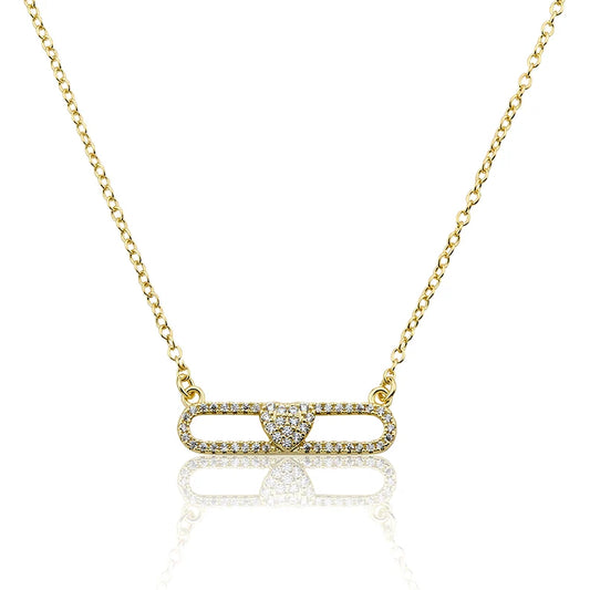 14K Gold Plated Necklace Accented With Cz Heart Bar Center