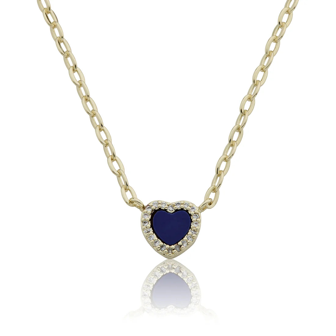14k Gold Plated Cz Framed Mother Of Pearl Heart Link Chain Necklace