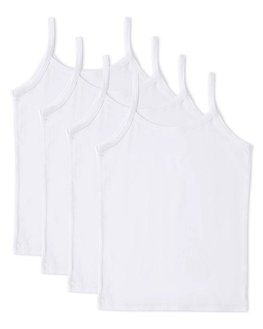 4 Pack Girls Cotton Rich Solid White Camis