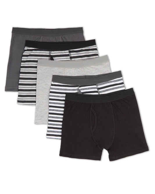 Spot-on 5 Pairs Solids and Stripes Cotton Rich Gray Multi Boys Boxer Briefs