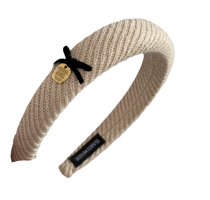 Knitted Headband with Black Bow