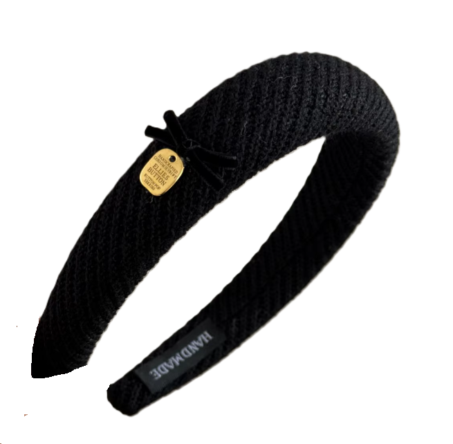 Knitted Headband with Black Bow