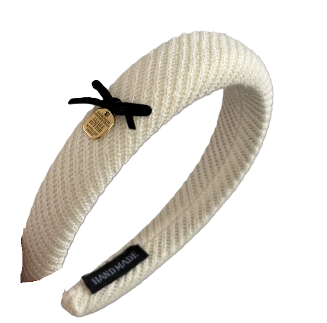 Knitted Headband with Black Bow