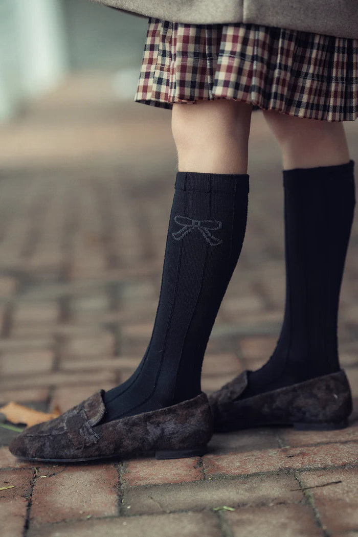 Zubii  Embroidered Bow Knee Sock